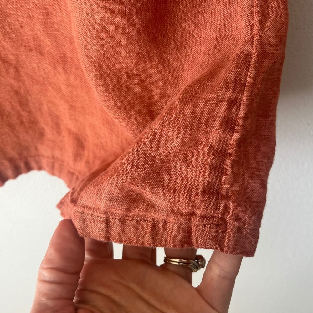 Pure J. Jill 100% Linen SP Button Up Blouse Rust Orange Petite Lagenlook‎ Beach - Picture 10 of 12